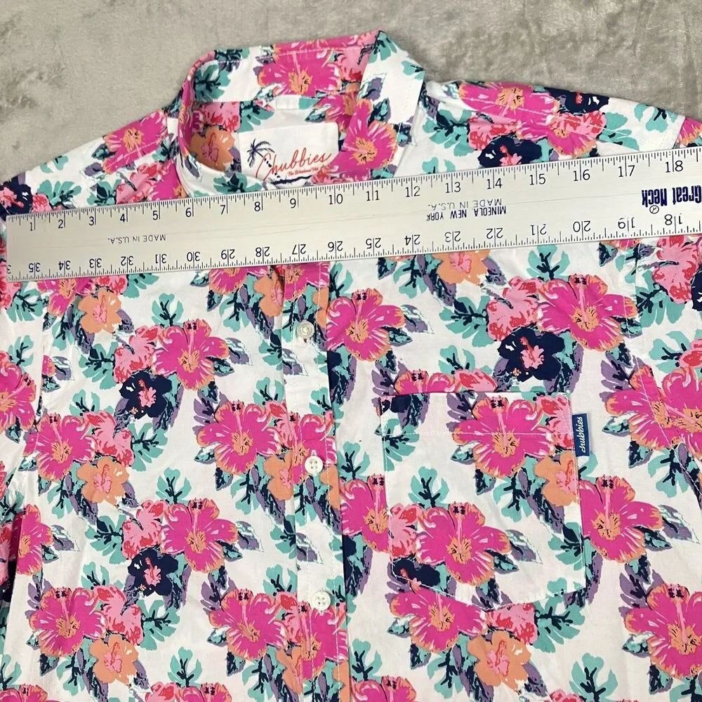 Chubbies Tropical‎ Floral Shirt Mens M Pink Hawaiian Resort Beach Button Up